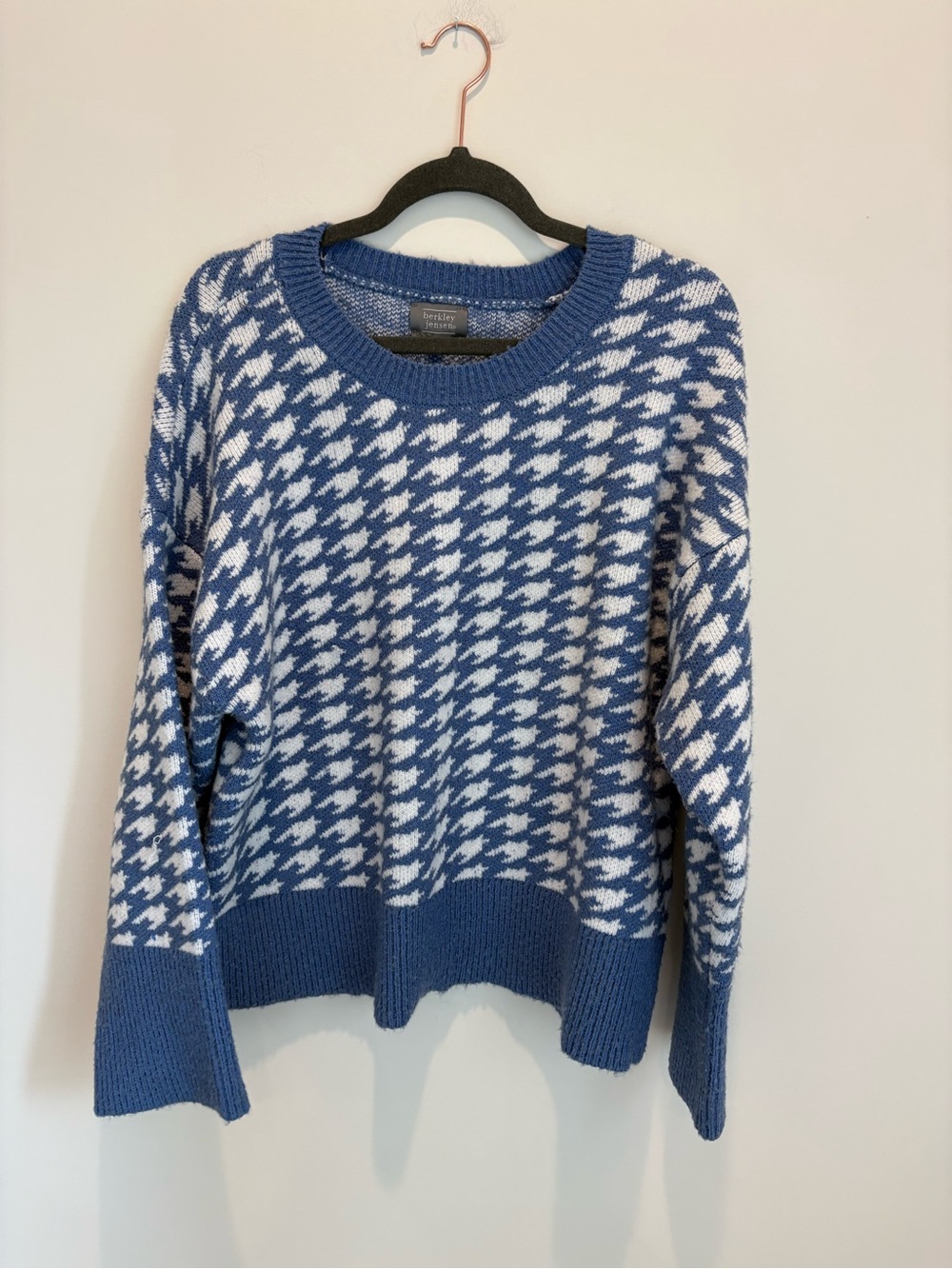 Berkeley Blue & White Houndstooth Crewneck Sweater